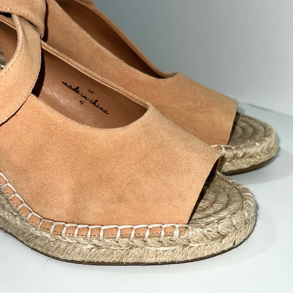 Joie Kael Suede Espadrille Open Toe Wedge Heels Tan EU‎ 39/US 8-8.5